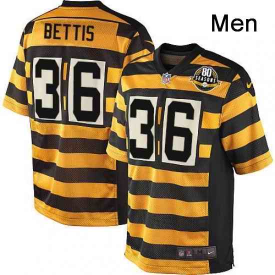 Mens Nike Pittsburgh Steelers 36 Jerome Bettis Elite YellowBlack Alternate 80TH Anniversary Throwback NFL Jersey